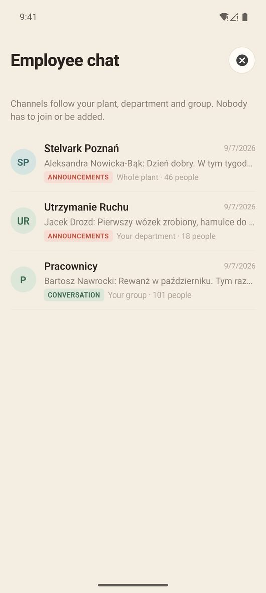 The chat channel list in the app with unread counters
