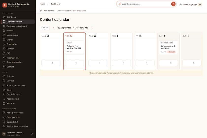 The content calendar in the panel with drafts and scheduled posts