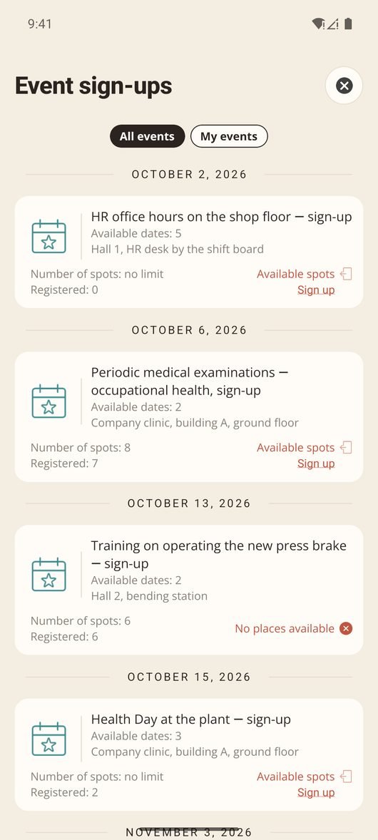 Event sign-ups